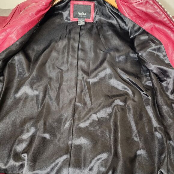 Vintage Mossimo Red Leather Jacket Oxblood Y2K Medium Cafe Racer Moto - Picture 13 of 14